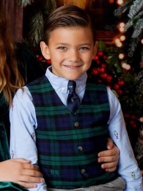 Janie and Jack 7 blue chambray  Button-Up Shirt with Embroidered nutcrackers